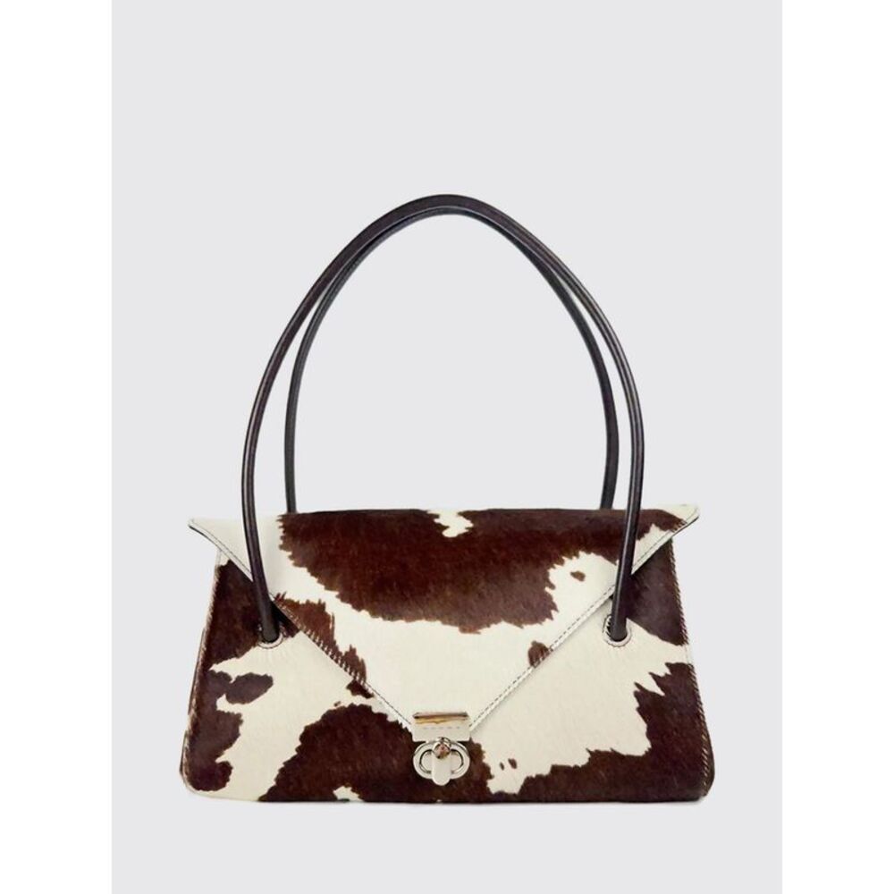 Marni Women Pony Hair Shoulder Bag Marni With Abstract Pattern And Double Handle